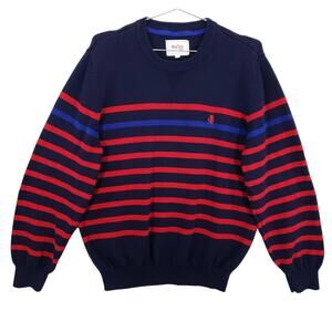 Stafford Sweater Mens Large Navy Red Striped Long Sleeve Crew Neck Prep Pullover